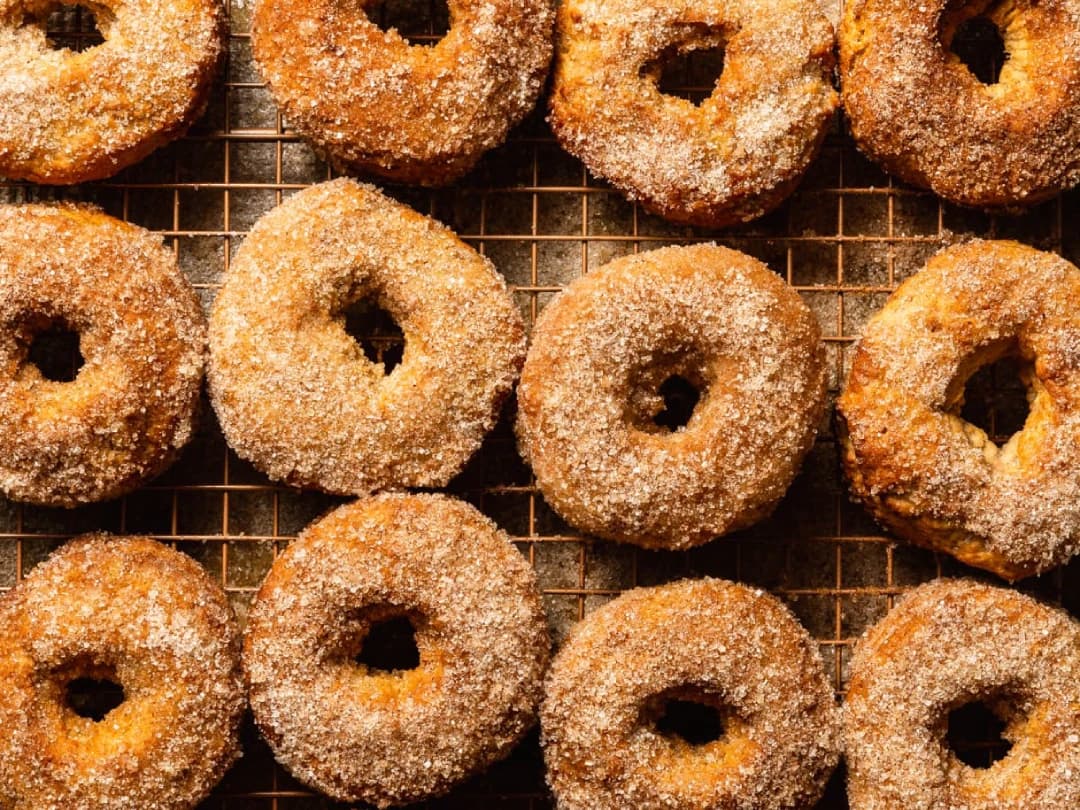 Golden brown air fried apple cider donuts