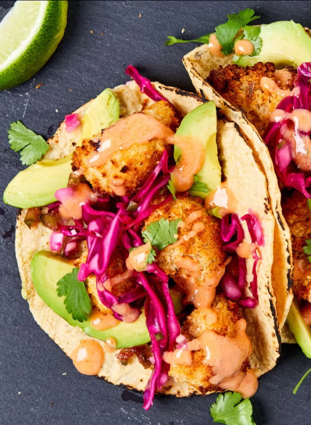 Crispy cauliflower tacos with fresh toppings