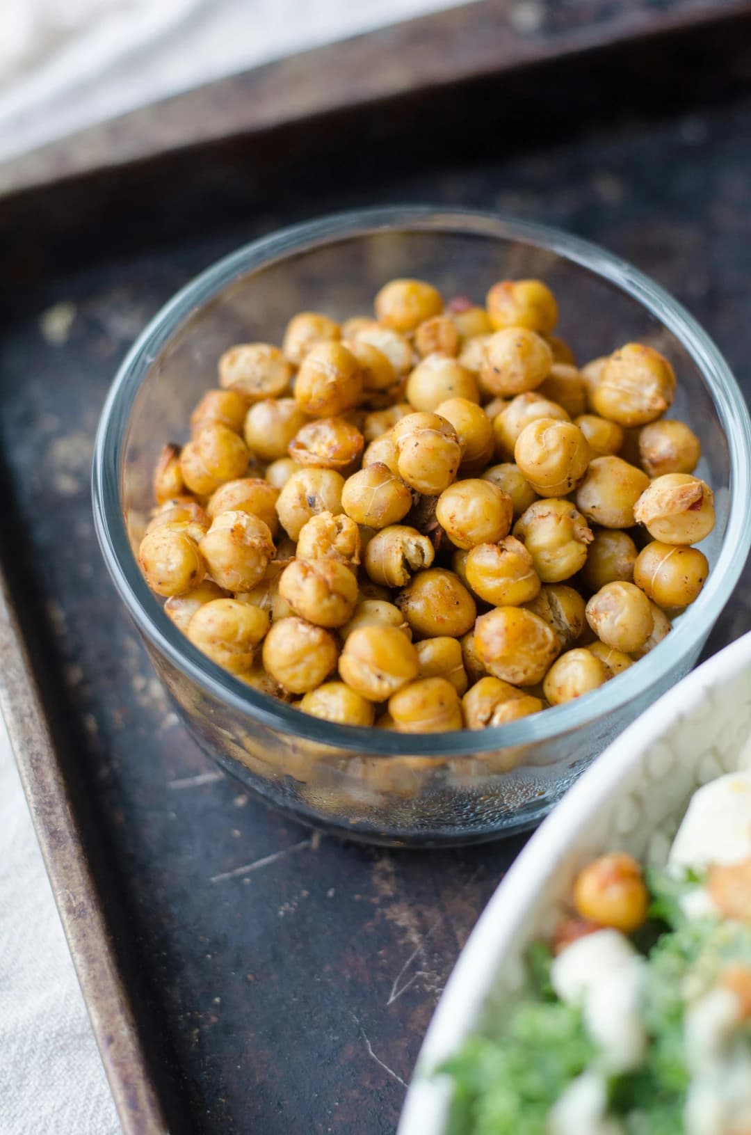 Crispy roasted chickpeas in a bowl